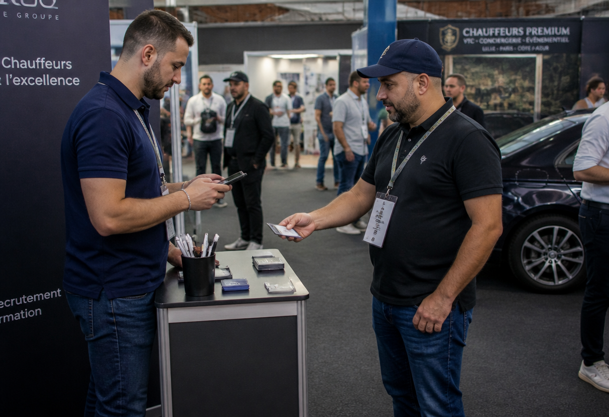 Exposant scannant le badge d’un visiteur avec l’application exposants